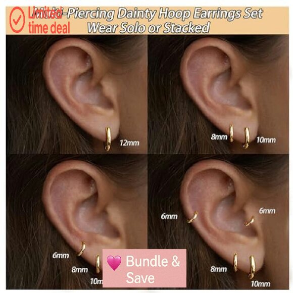 Small 14K Gold Plated Huggie Hoop Earrings Hypoallergenic Lightweight - Picture 6 of 8